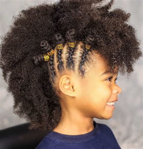 For a creepy-crawly look, try twisting her locks into rope braids that criss-cross her head in a web pattern. . Black hairstyles for kids